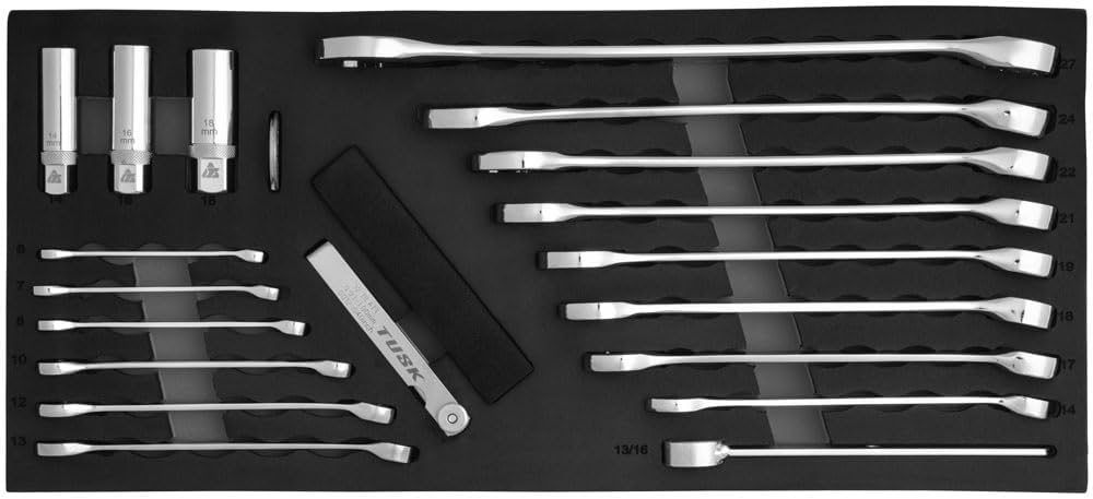 TUSK Tool Box with Tools EVA Foam Cut Outs and 129-Piece Tool Set 3-Drawer Portable Moto Box