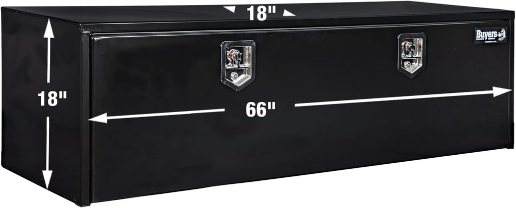 Buyers Products 1702317 Black Steel Underbody Truck Tool Box – 18 x 18 x 66 Inch - Truck Bed & Underbelly RV Storage Box, Locking T-Latch, Weather-Resistant, Heavy-Duty Flatbed Job Box, Made in USA