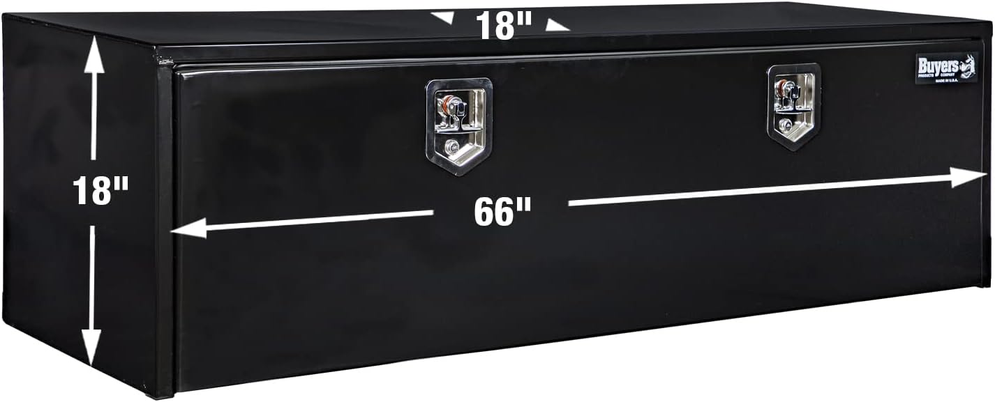 Buyers Products 1702317 Black Steel Underbody Truck Tool Box – 18 x 18 x 66 Inch - Truck Bed & Underbelly RV Storage Box, Locking T-Latch, Weather-Resistant, Heavy-Duty Flatbed Job Box, Made in USA