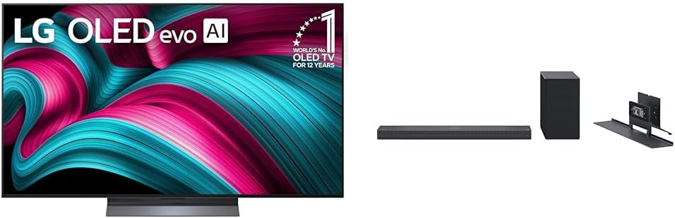 LG 55-Inch Class OLED evo AI 4K C5 Series Smart TV (OLED55C5PUA, 2025) SC9S 3.1.3-Channel Perfect Matching Soundbar (2024 Model)