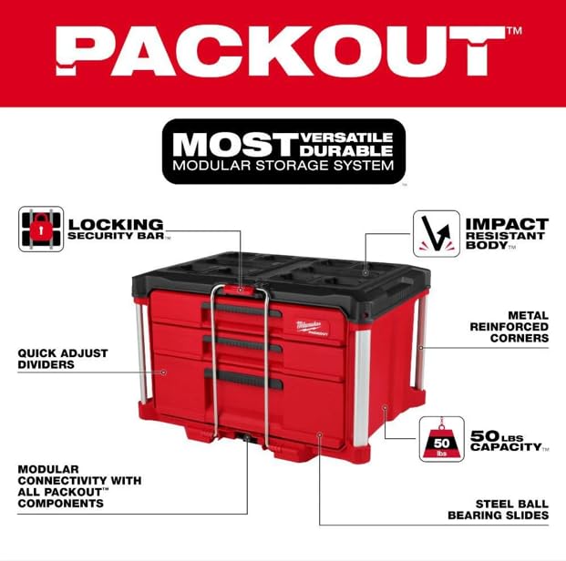 Milwaukee Packout 3 Drawer Multi-Deep Tool Organizer Box - 48-22-8447