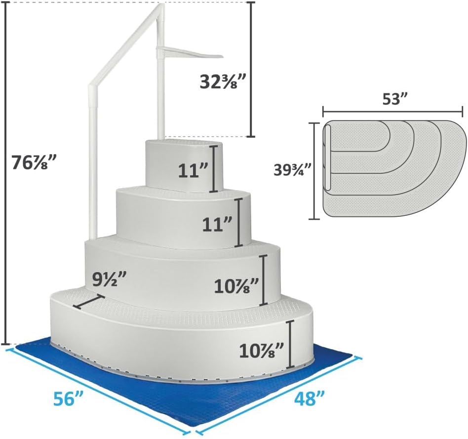 Aqua Select Resin Pool Steps for Above Ground Pools | Oyster Shell White | Heavy-Duty ABS Construction | 350 lb Capacity, Non-Slip Step Treads, & Handrail | Includes Liner Guard | No Weights Needed