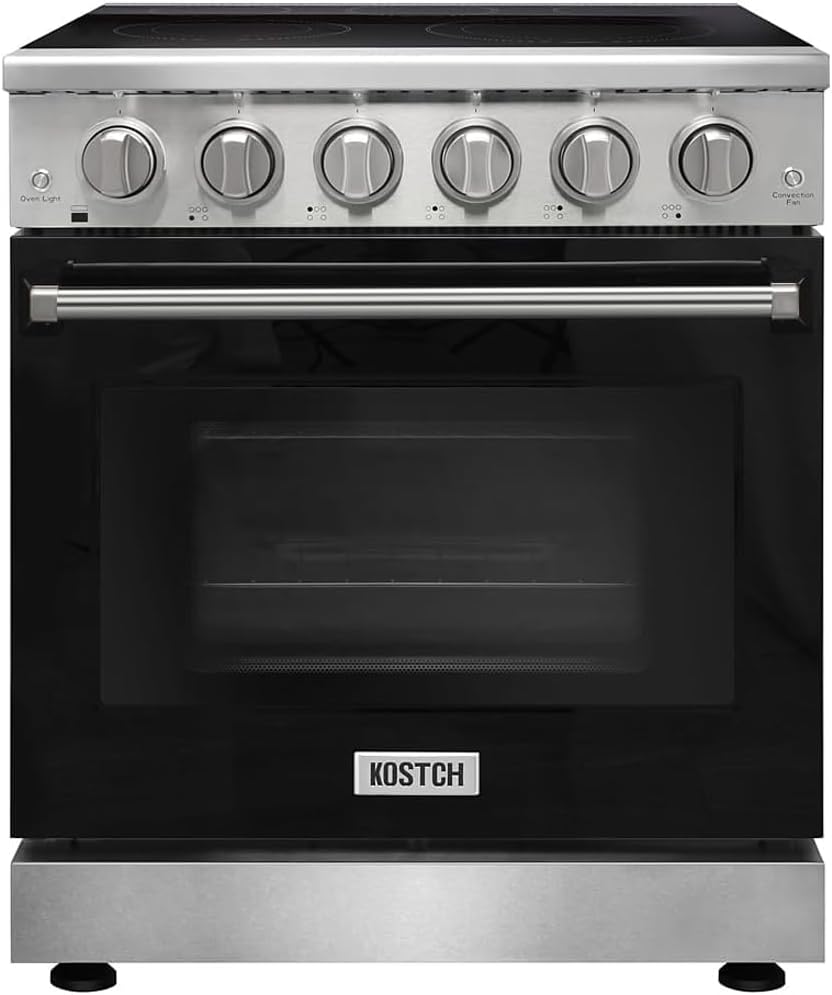 KOSTCH 30 inch Professional Electric Range with 5 Heating Elements Cooktop, 4.55 Cu. Ft. Convection Oven Capacity, Smooth Glass Top, in Stainless Steel, KOS-30RE06H (Black)