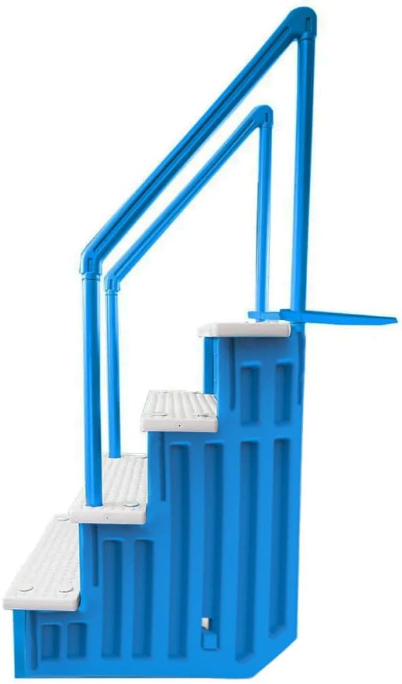 Aqua Select Anti-Slip in-Pool Steps | Blue/White Steps | for Above Ground Swimming Pools | Can Mount to Decks 48' to 54' H | Safety Stairs Capacity Up to 350 lbs