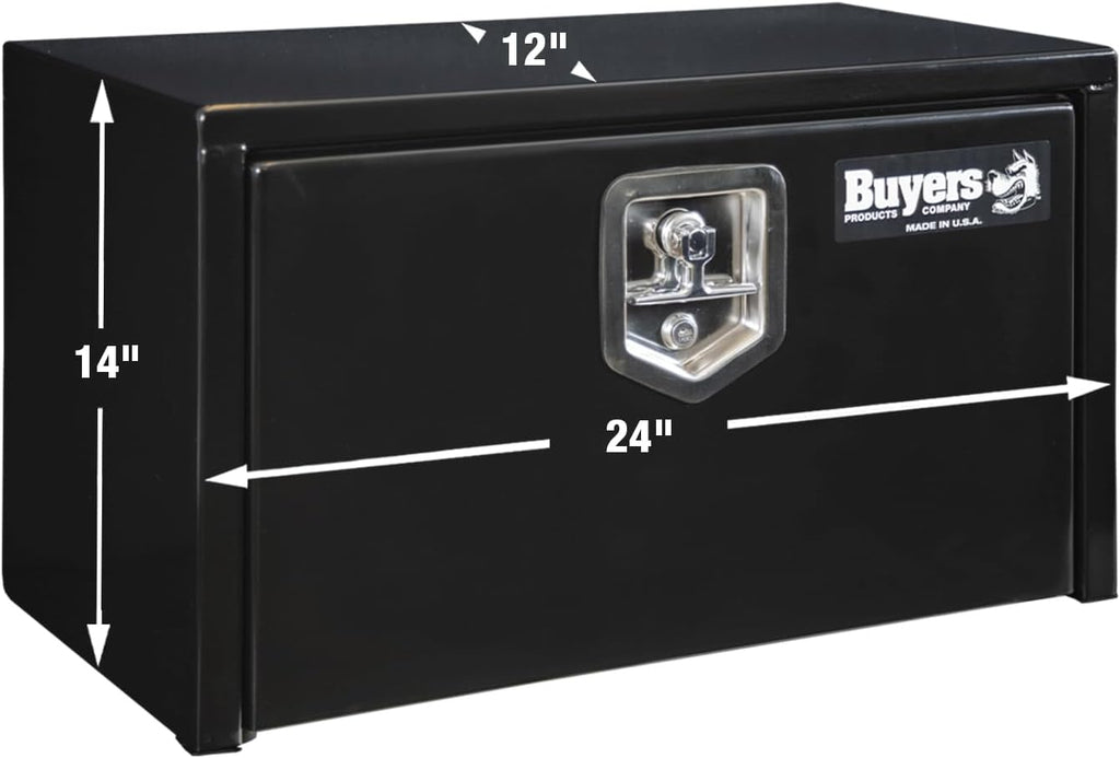 Buyers Products 1703350 Black Steel Underbody Truck Tool Box – 14 x 12 x 24 Inch - Truck Bed & Underbelly RV Storage Box, Locking T-Latch, Weather-Resistant, Heavy-Duty Flatbed Job Box, Made in USA