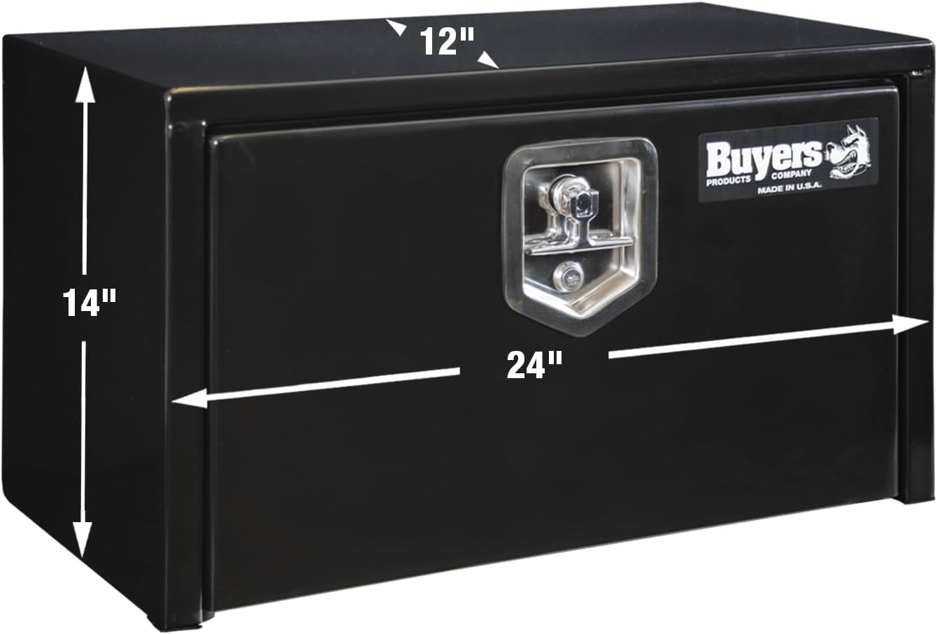 Buyers Products 1703350 Black Steel Underbody Truck Tool Box – 14 x 12 x 24 Inch - Truck Bed & Underbelly RV Storage Box, Locking T-Latch, Weather-Resistant, Heavy-Duty Flatbed Job Box, Made in USA