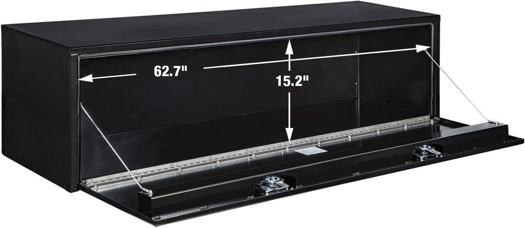 Buyers Products 1702317 Black Steel Underbody Truck Tool Box – 18 x 18 x 66 Inch - Truck Bed & Underbelly RV Storage Box, Locking T-Latch, Weather-Resistant, Heavy-Duty Flatbed Job Box, Made in USA