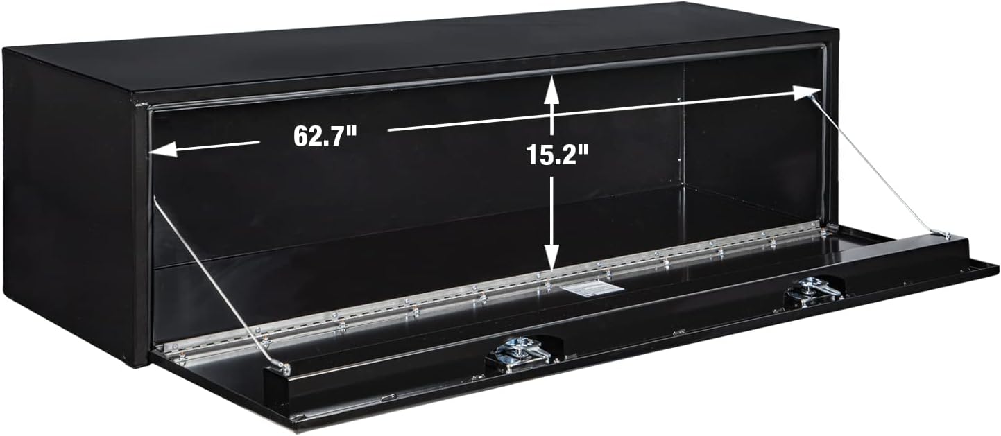 Buyers Products 1702317 Black Steel Underbody Truck Tool Box – 18 x 18 x 66 Inch - Truck Bed & Underbelly RV Storage Box, Locking T-Latch, Weather-Resistant, Heavy-Duty Flatbed Job Box, Made in USA