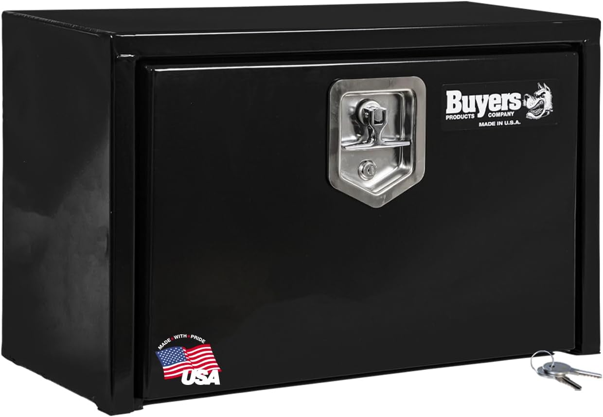 Buyers Products 1703312 Black Steel Underbody Truck Tool Box – 15 x 10 x 24 Inch - Truck Bed & Underbelly RV Storage Box, Locking T-Latch, Weather-Resistant, Heavy-Duty Flatbed Job Box, Made in USA