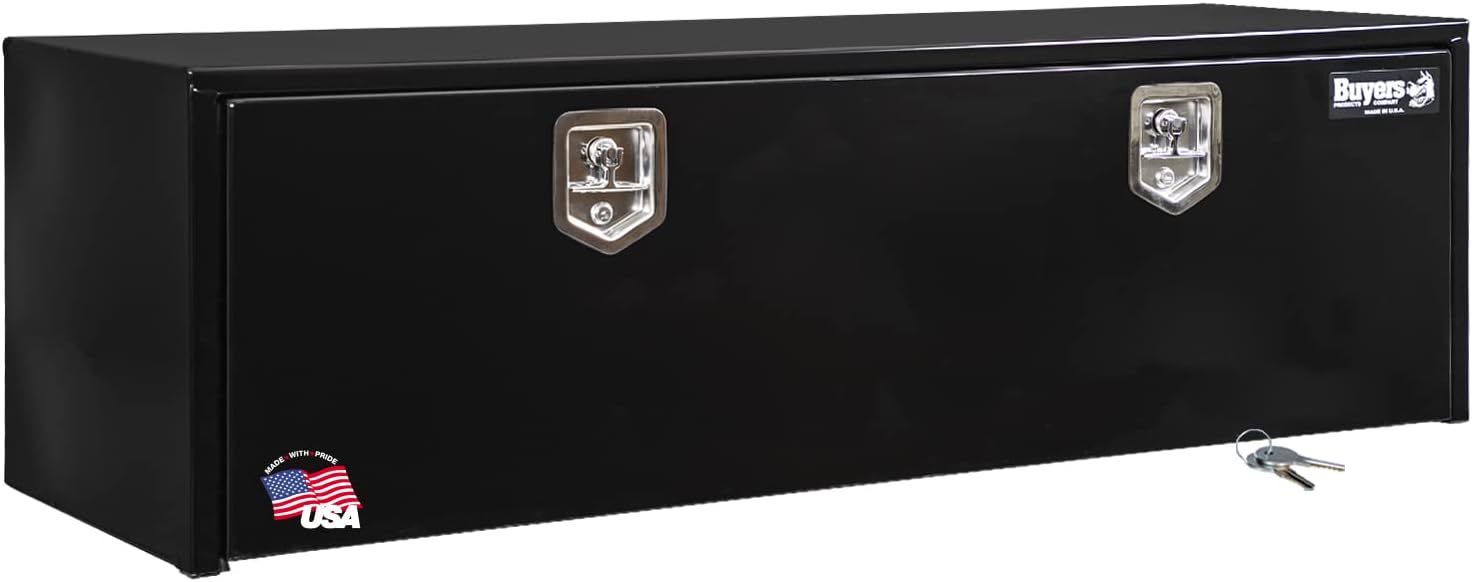 Buyers Products 1702315 Black Steel Underbody Truck Tool Box – 18 x 18 x 60 Inch - Truck Bed & Underbelly RV Storage Box, Locking T-Latch, Weather-Resistant, Heavy-Duty Flatbed Job Box, Made in USA