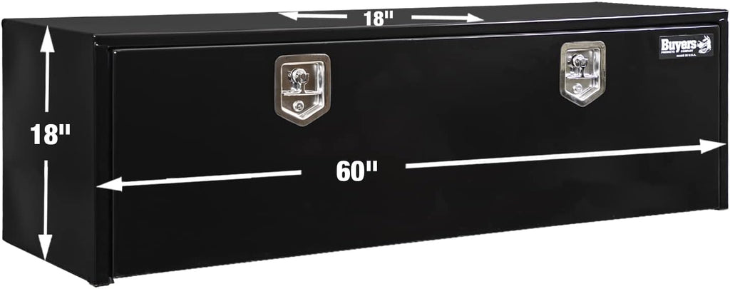 Buyers Products 1702315 Black Steel Underbody Truck Tool Box – 18 x 18 x 60 Inch - Truck Bed & Underbelly RV Storage Box, Locking T-Latch, Weather-Resistant, Heavy-Duty Flatbed Job Box, Made in USA