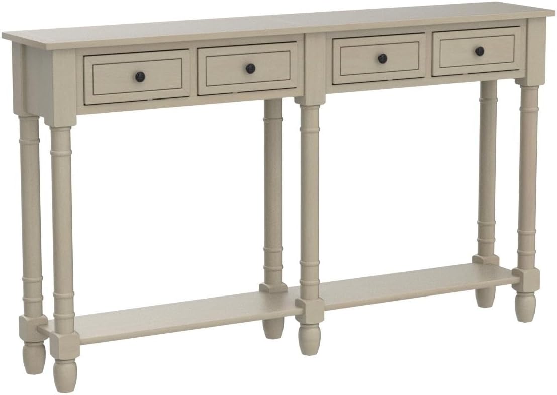Merax Console Table Sofa Table with Two Storage Drawers and Bottom Shelf for Living Room, Entryway, Easy Assembly (Grey Wash)