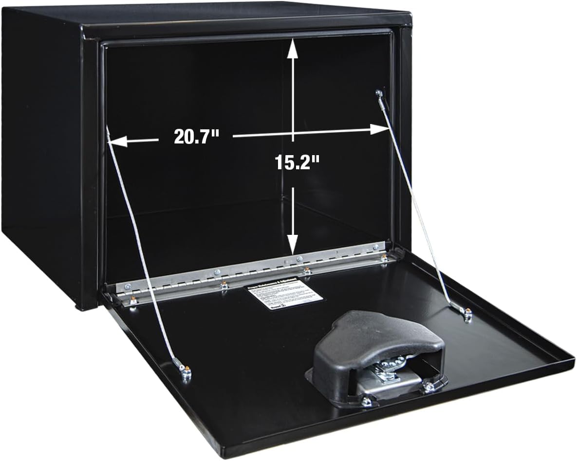 Buyers Products 1702300 Black Steel Underbody Truck Tool Box – 18 x 18 x 24 Inch - Truck Bed & Underbelly RV Storage Box, Locking T-Latch, Weather-Resistant, Heavy-Duty Flatbed Job Box, Made in USA