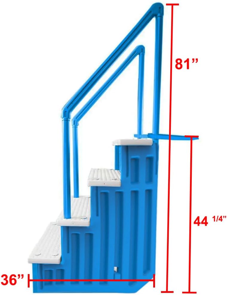 Aqua Select Anti-Slip in-Pool Steps | Blue/White Steps | for Above Ground Swimming Pools | Can Mount to Decks 48' to 54' H | Safety Stairs Capacity Up to 350 lbs