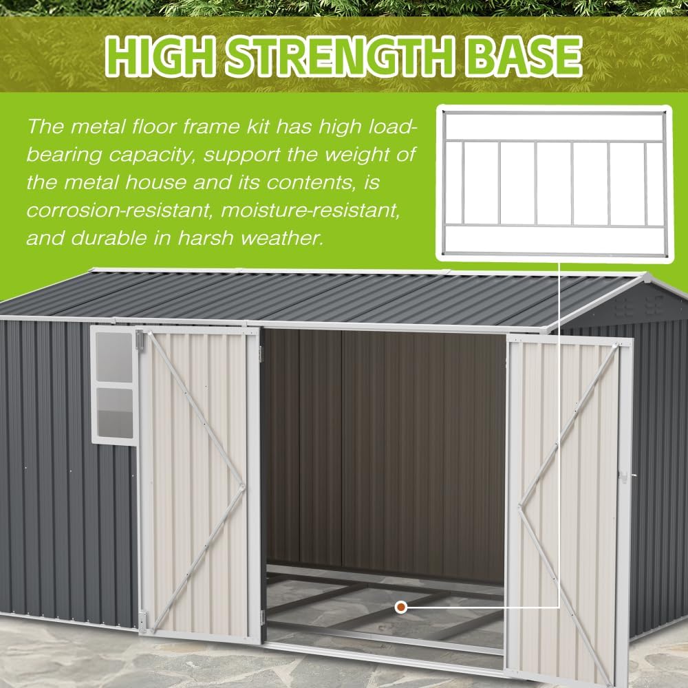 8x12 Ft Outdoor Storage Shed, XL Heavy-Duty Steel Building with Window, Hinged Gray Doors & 4 Air Vents, Reinforced for Backyard, Garden, Patio