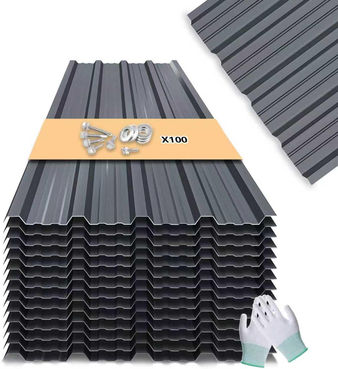 Metal Roofing Panels - 10 Pcs Waterproof Heavy Duty Metal Roof Panels Corrugated Metal Siding for Roofs Carports Tool Sheds Patio Porch Pergola, Easy to Install Grey, 42.52x17.7in