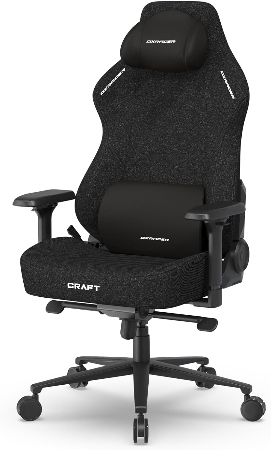 DXRacer Craft L Video Gaming Chair for Adults, Ergonomic Office Reclining Computer Chair with Magnetic Head Pillow and Lumbar Support, Racing Style Height Adjustable (Woven Fabric, Black)