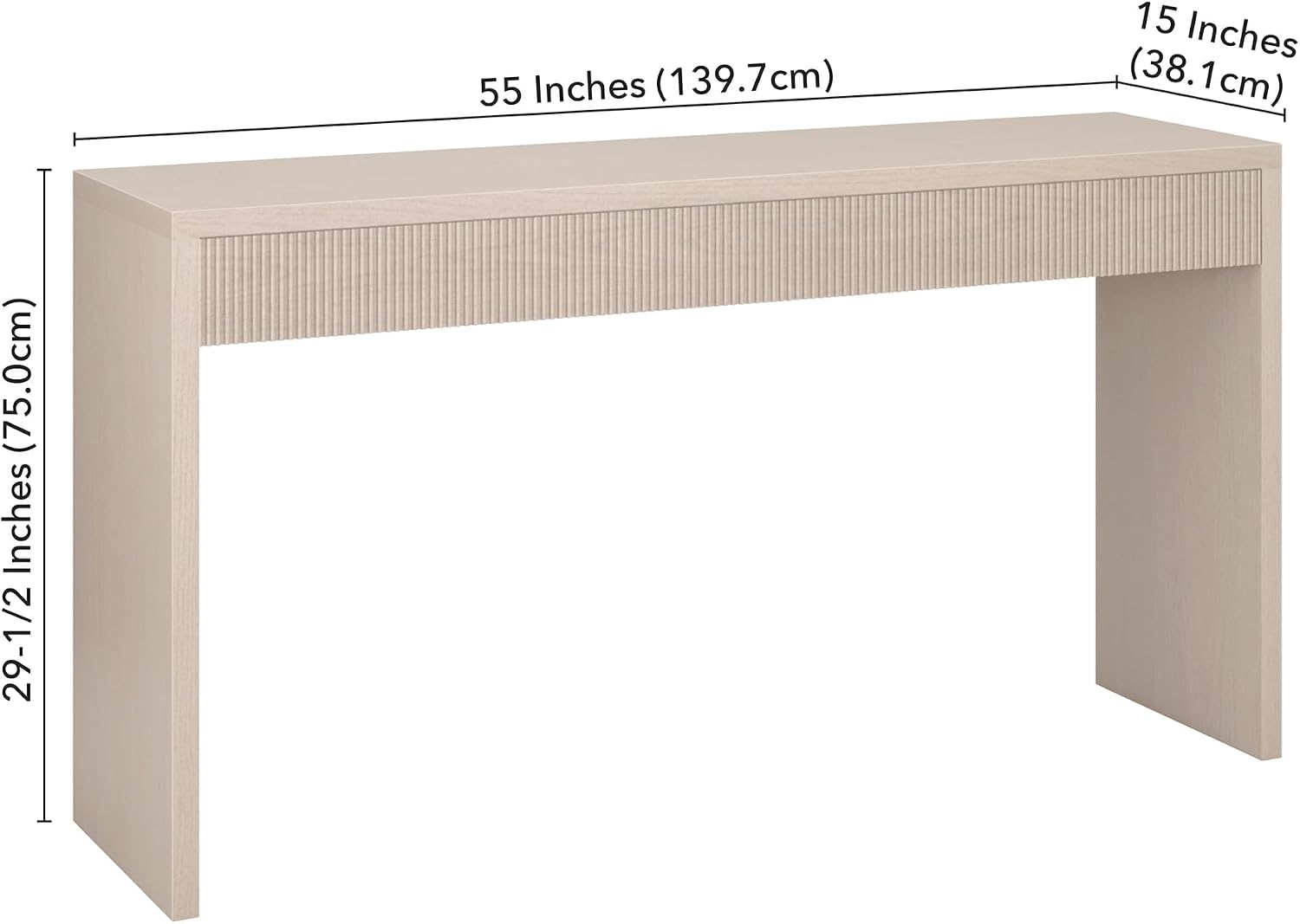 Henn&Hart 55' Rectangular Fluted Console Table, Ribbed Entryway Table, Sofa Table for Entryway, Living Room, Couch, Hallway, or Office, Beech White