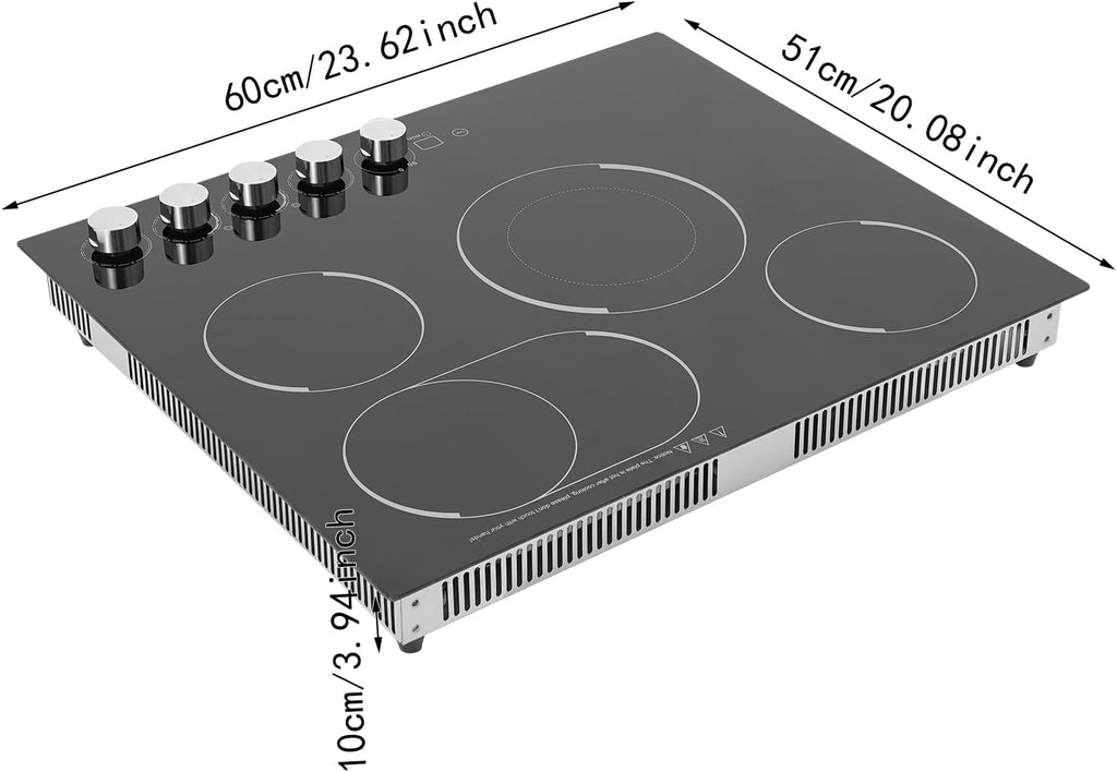 4 Burners Electric Cooktop, 24In Electric Kitchen Stoves 1200W Induction Cooktop with LED Screen for Home and Hotel 23.62 x 20.08 x 3.94 Inch