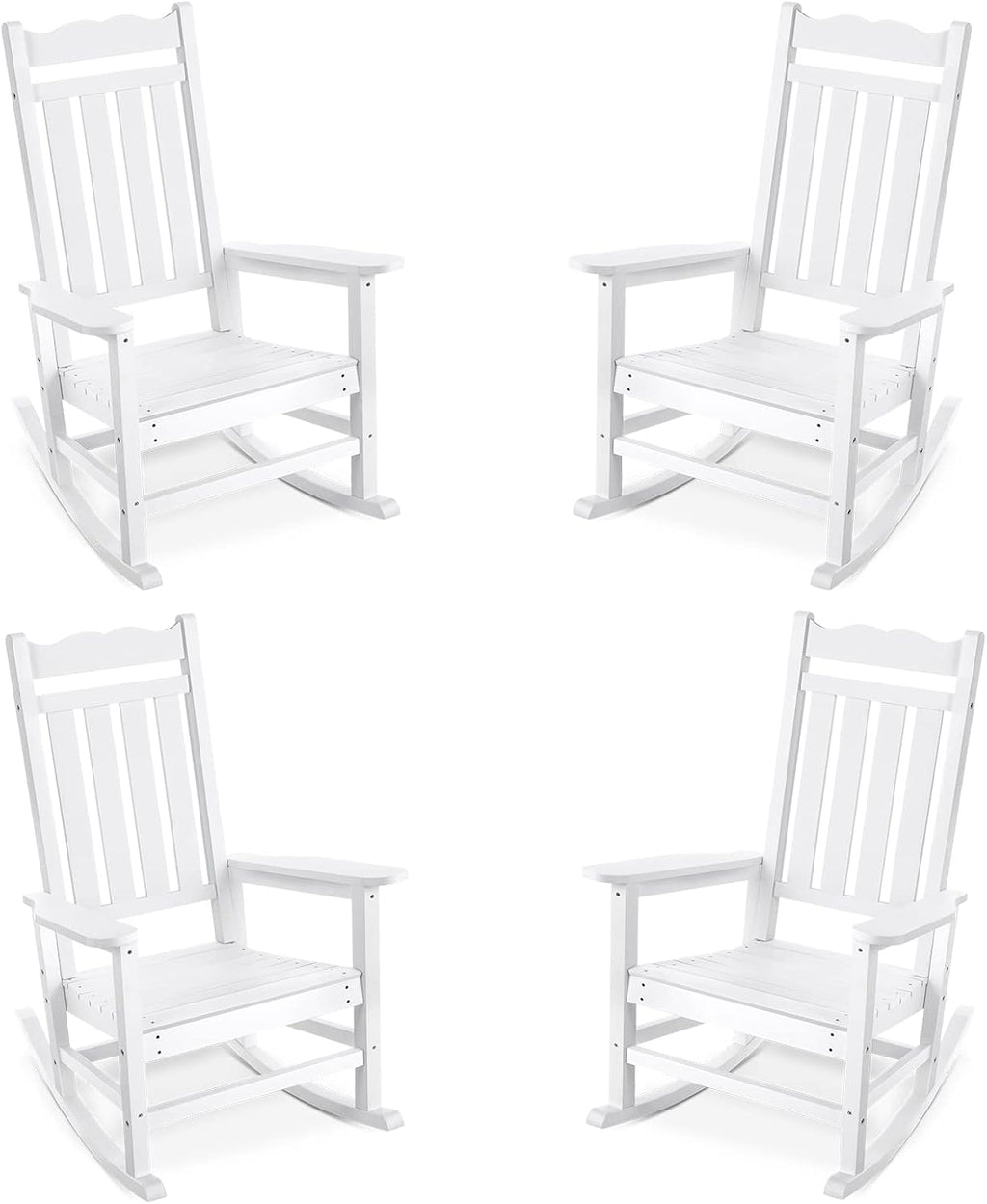 Stoog Outdoor Rocking Chairs Set of 4, All-Weather Resistant Porch Rocker with 400 lbs Weight Capacity, for Patio, Backyard, Fire Pit, Lawn, Garden and Indoor, White