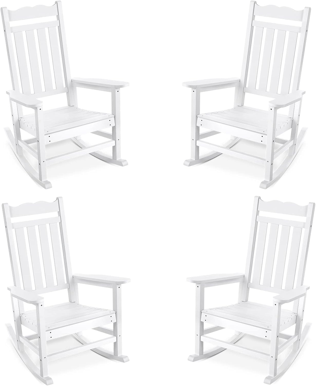 Stoog Outdoor Rocking Chairs Set of 4, All-Weather Resistant Porch Rocker with 400 lbs Weight Capacity, for Patio, Backyard, Fire Pit, Lawn, Garden and Indoor, White