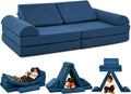 jela Kids Couch Safety Certified Play Couch Soft Kids Sofa with Machine Washable Cover Thick Foam Fort Building Set for Playroom Indoor (57'x28'x18', Navy Blue)