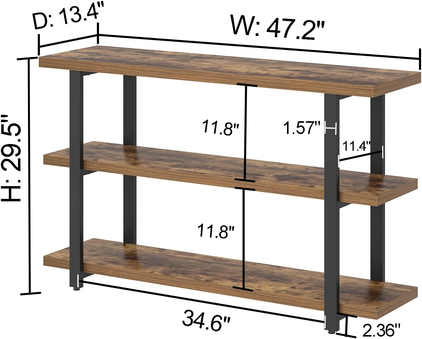 FOLUBAN Sofa Table, Wood Entryway Table with Storage Shelves for Living Room, Modern Console Tables for Hallway, Entrance, or Behind Couch, Rustic Brown, 47 Inch