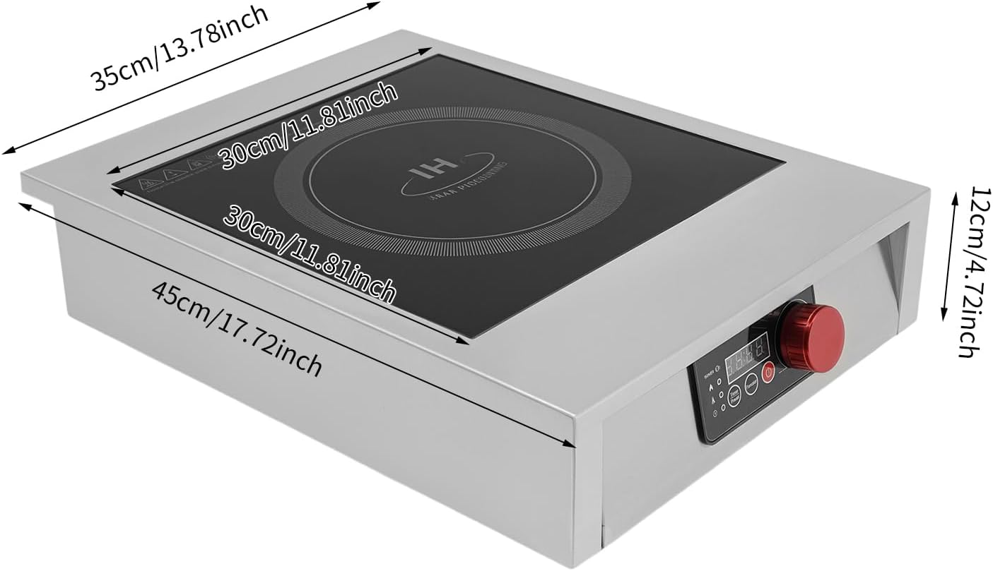 Commercial Grade Induction Cooktop Portable Induction Cooktop 8-inch Large Heating Coil Stainless Steel Countertop Burners Touch Screen and LCD Display Silver/Black
