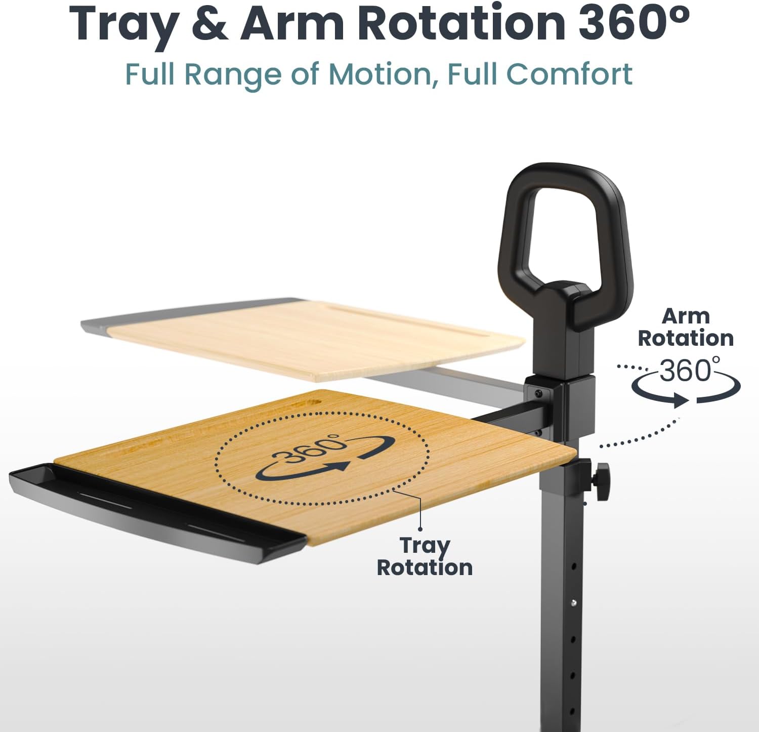 PELEGON Tray Table, 360° Swivel Table for Recliner, Adjustable Height with X-Large Table for Eating and Laptop, TV Trays for Couches & Chairs with Ergonomic Stand Assist Safety Handle for Elderly