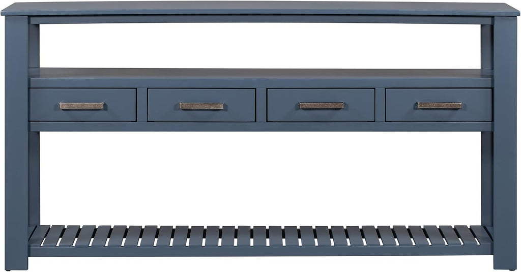Modern Console Table Long Narrow 62-Inch Sofa Entry Table with Drawers & Open Shelves for Living Room Entryway, Easy Assembly (Navy Blue)