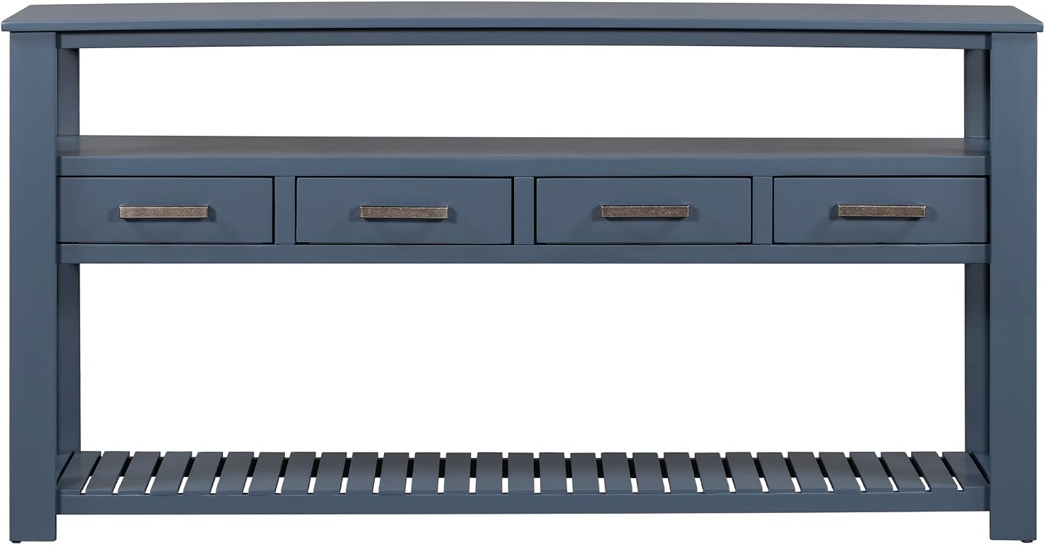 Modern Console Table Long Narrow 62-Inch Sofa Entry Table with Drawers & Open Shelves for Living Room Entryway, Easy Assembly (Navy Blue)