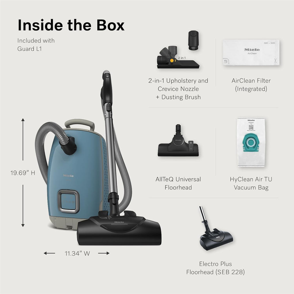 NEW Miele Guard L1 Bagged Canister Vacuum Cleaner with AirClean Filter, Electro Plus Floorhead, AllTeQ Universal Floorhead, LED Display Panel, in Nordic Blue/Space Grey