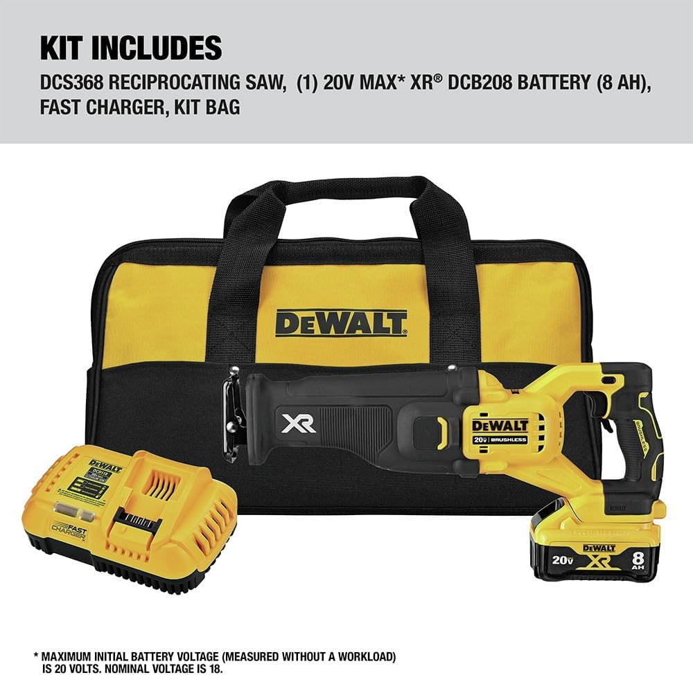 DEWALT 20V MAX* XR Reciprocating Saw Kit, Power Detect Tool Technology (DCS368W1)
