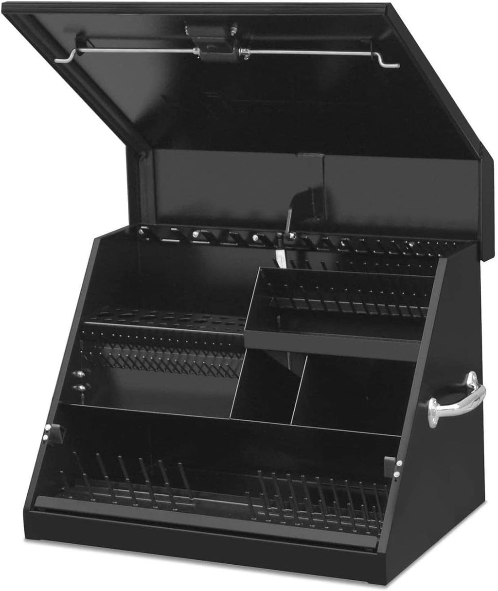 Montezuma – SE250B – 26-Inch Portable TRIANGLE Toolbox – Multi-Tier Design – Heavy-Duty Steel Construction – SAE and Metric Storage Chest – Weather-Resistant Toolbox – Lock and Latching System, Black