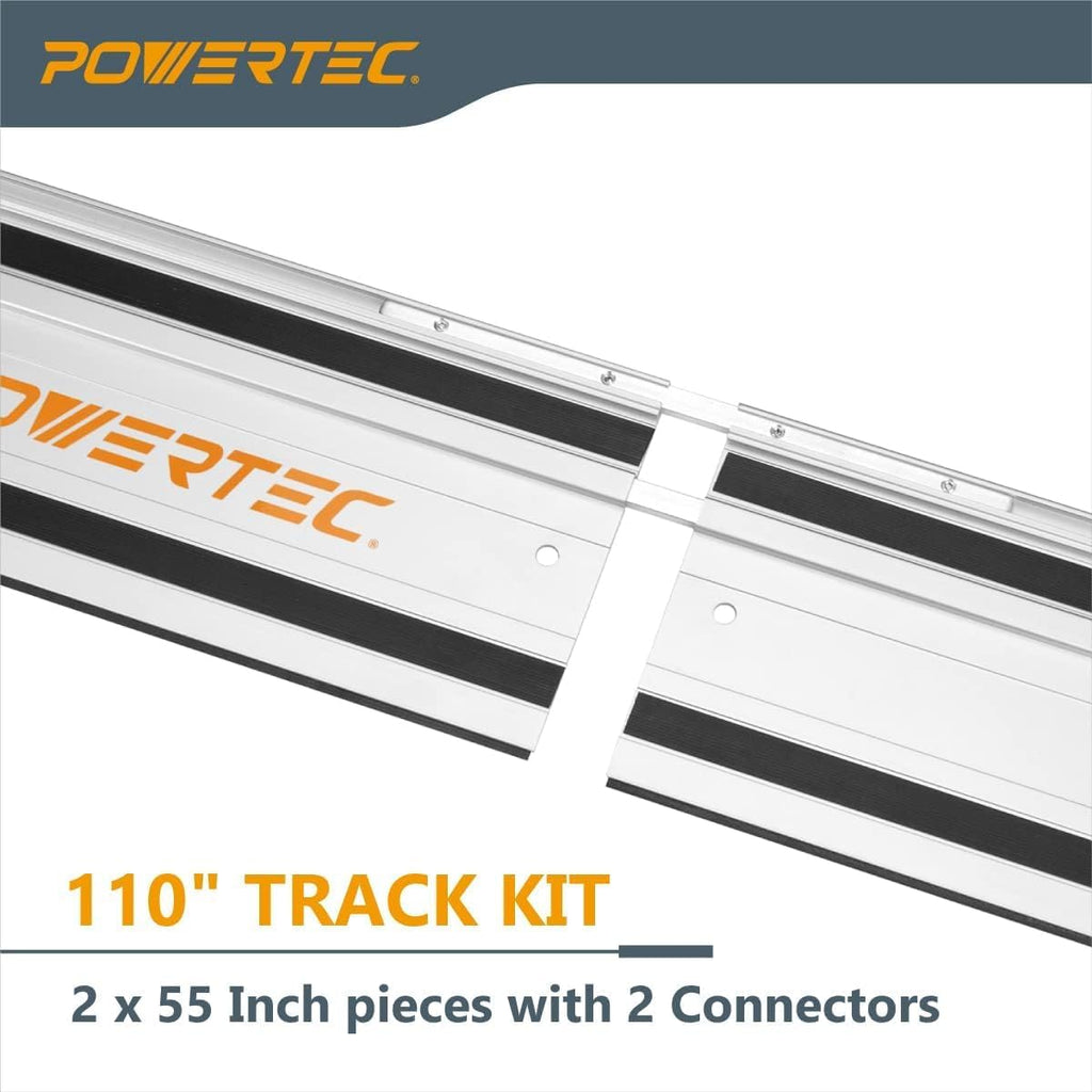 POWERTEC 110' Track Saw Guide Rail Kit for Makita and Festool, Includes 2PK 55' Guide Rails, 2PK Guide Rail Connectors, and 2PK 7' Track Saw Clamps (72057)