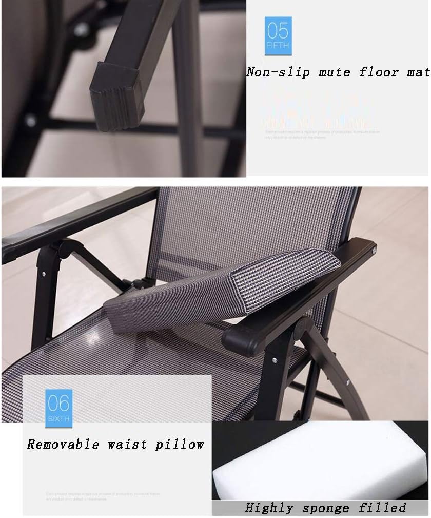 N / A Folding Deck Chair meshGarden Leisure Folding Deck Chair, Adjustable Zero Gravity Waterproof Rocking Chair for Indoor/Outdoor/Lunch/Camping, Gray