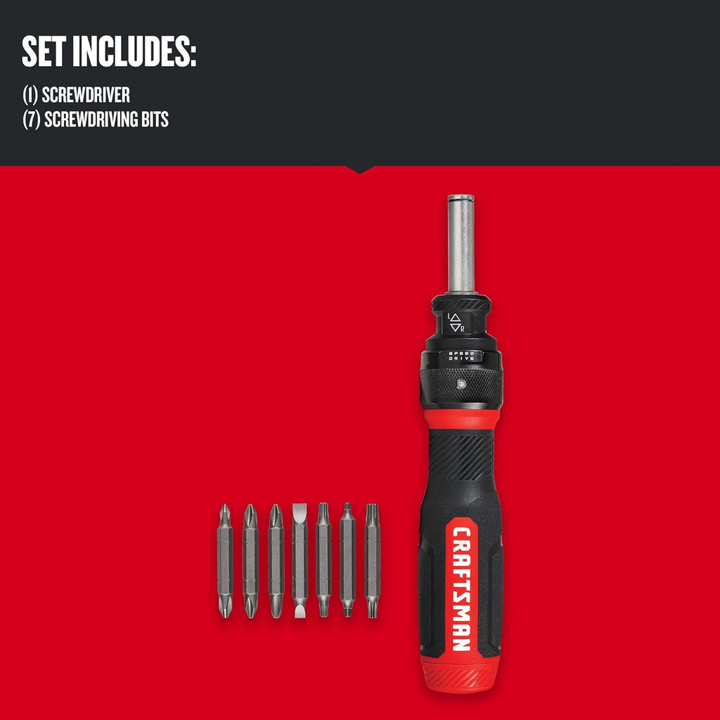CRAFTSMAN Ratcheting Screwdriver,SpeedDrive,2' Double Ended Bits Included,Handle Holds Up To 6 Bits (CMHT68129),(Pack of 4)