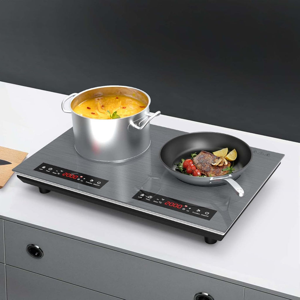 23.6Inch Portable Induction Cooktop with 2 Burners, 9 Power Levels (2000W*2), Timer (1Min-180Mins)/Child Lock-Over-Heat Protection-Sensor Touch