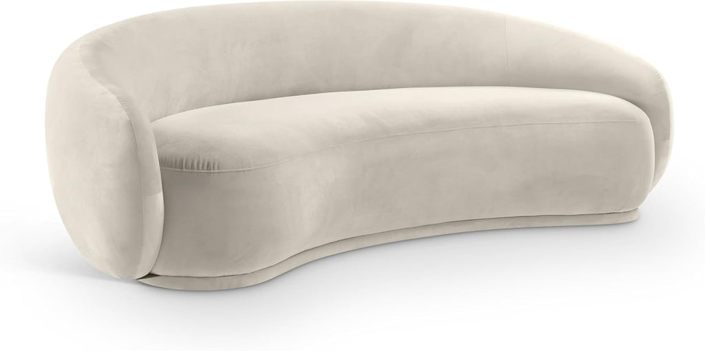 Meridian Furniture 44044Cream-S Emery Collection Modern | Contemporary Sofa with Ultra Luxe Cream 460 GSM Velvet, Solid Eucalyptus Wood Inner Frame, 95' W x 45.5' D x 31' H, Cream