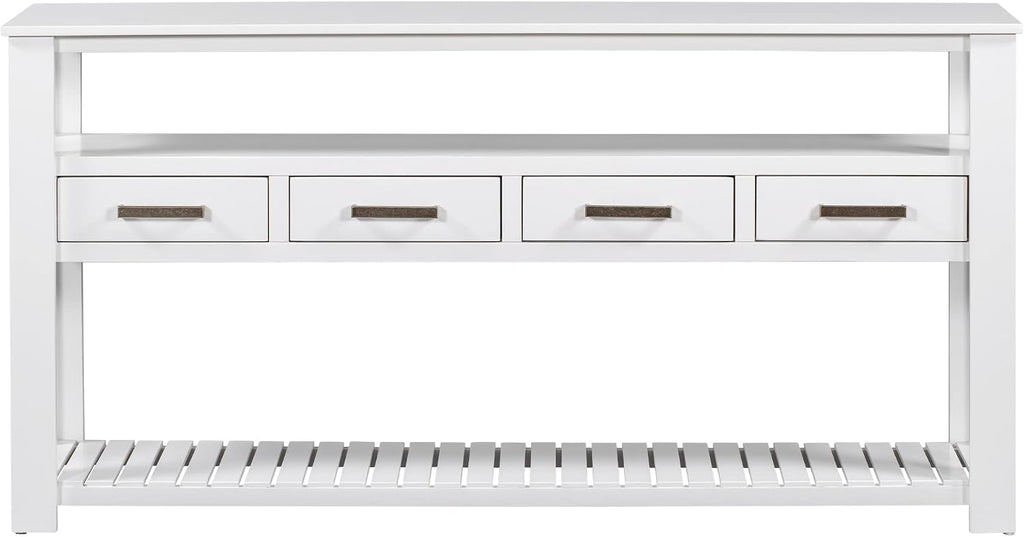Modern Console Table Long Narrow 62-Inch Sofa Entry Table with Drawers & Open Shelves for Living Room Entryway, Easy Assembly (White)