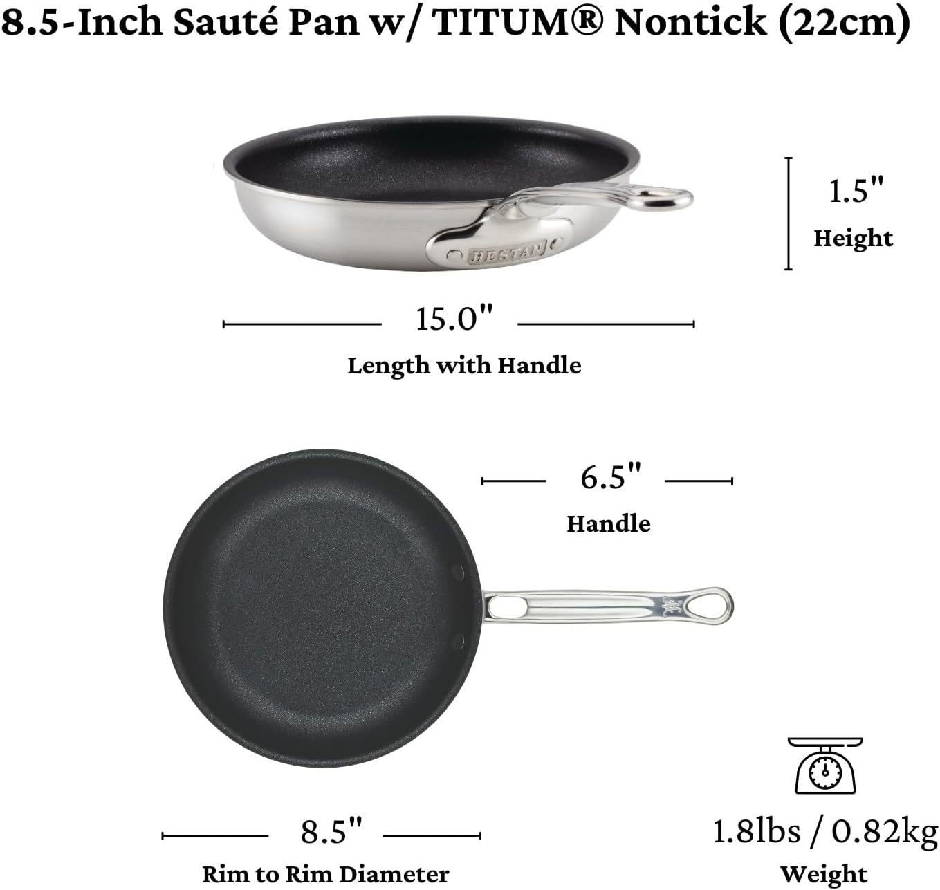 Thomas Keller Insignia by Hestan - Stainless Steel Frying Pan Set with TITUM Nonstick System, Induction Cooktop Compatible, Made without PFOAs (8.5' & 11')