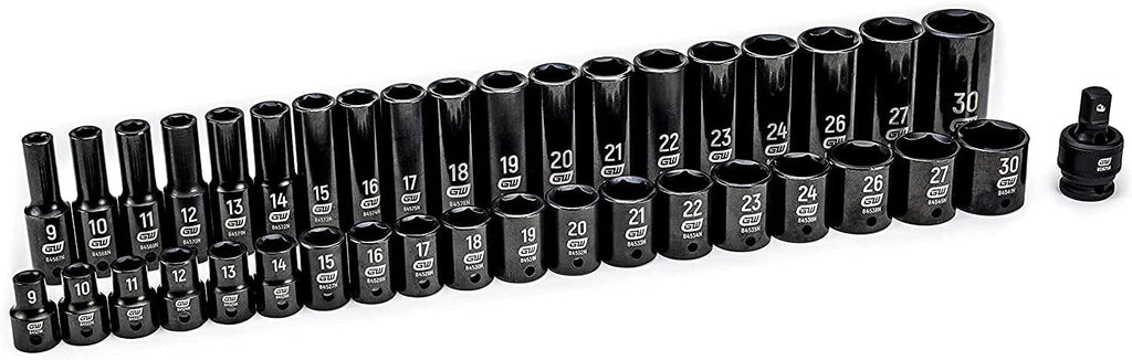 GEARWRENCH 39 Piece 1/2inch Drive 6 Point Impact Socket Set, Standard & Deep, Metric - 84948N
