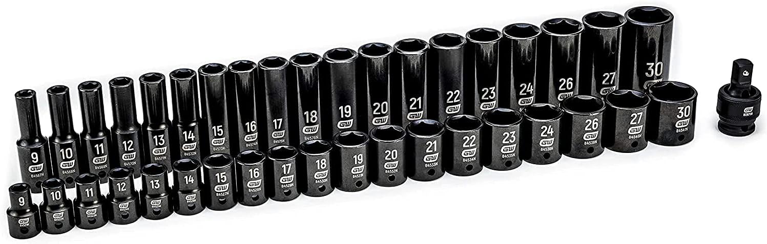 GEARWRENCH 39 Piece 1/2inch Drive 6 Point Impact Socket Set, Standard & Deep, Metric - 84948N