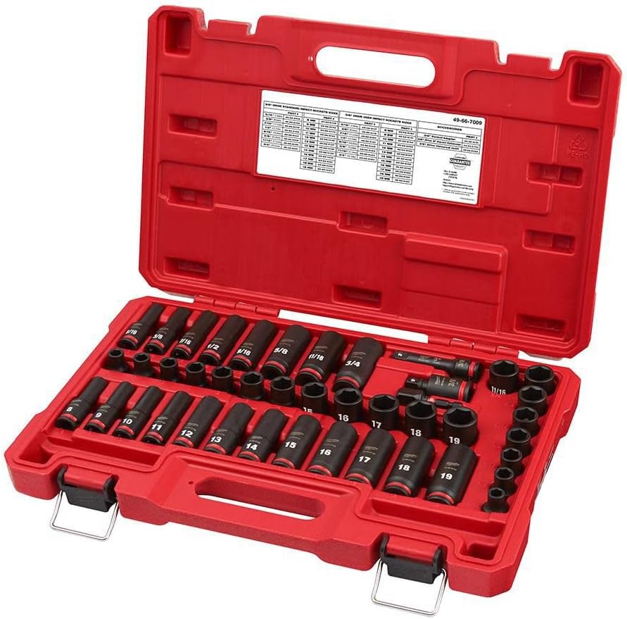 Milwaukee 43PC Shockwave Impact Duty 3/8' Drive SAE & Metric Deep 6 Point Socket Set with Accessories