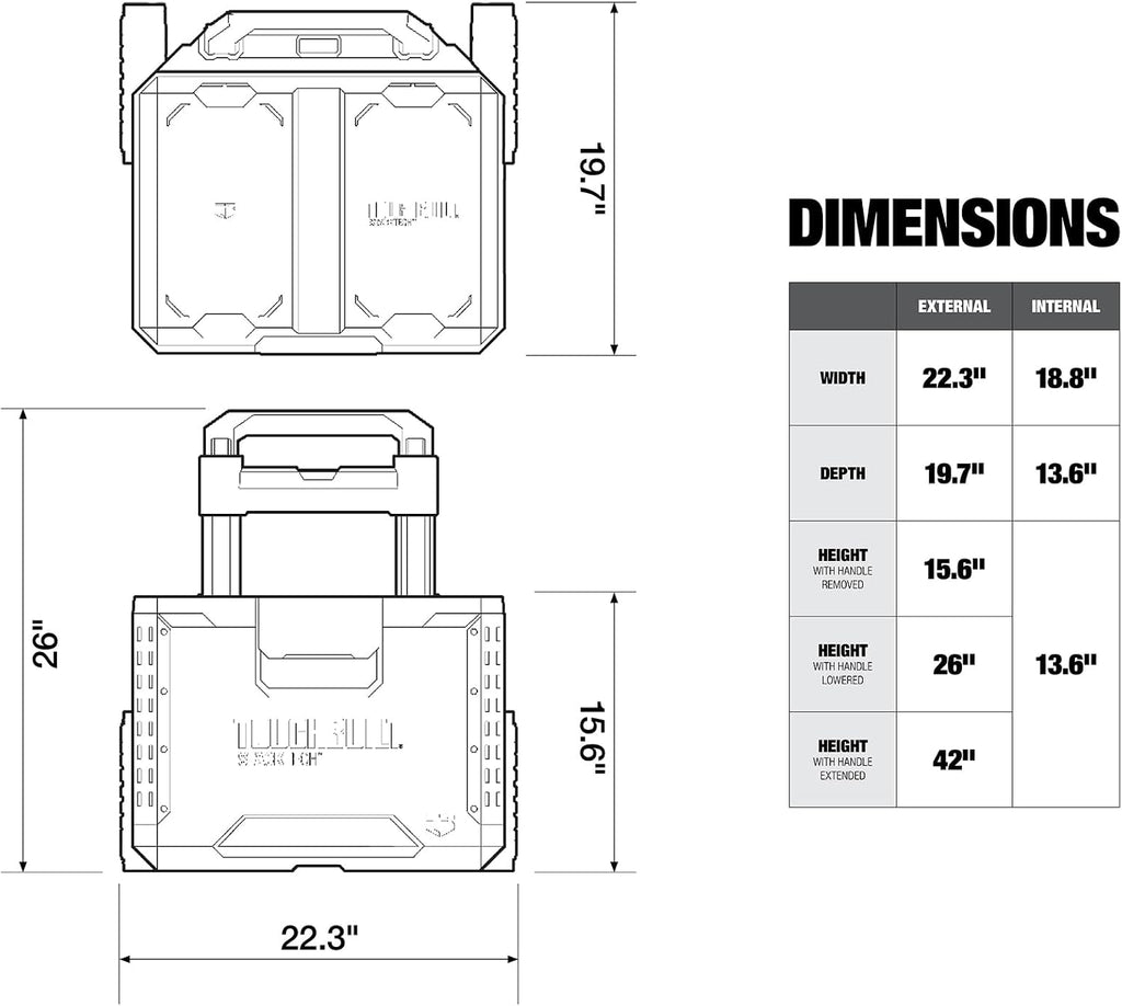 ToughBuilt StackTech Rolling Tool Box, Heavy-Duty Portable Tools Organizer, 250 lb Capacity - Stackable and Waterproof Toolbox Storage System with Lockable Lid and 9-Inch All-Terrain Wheels