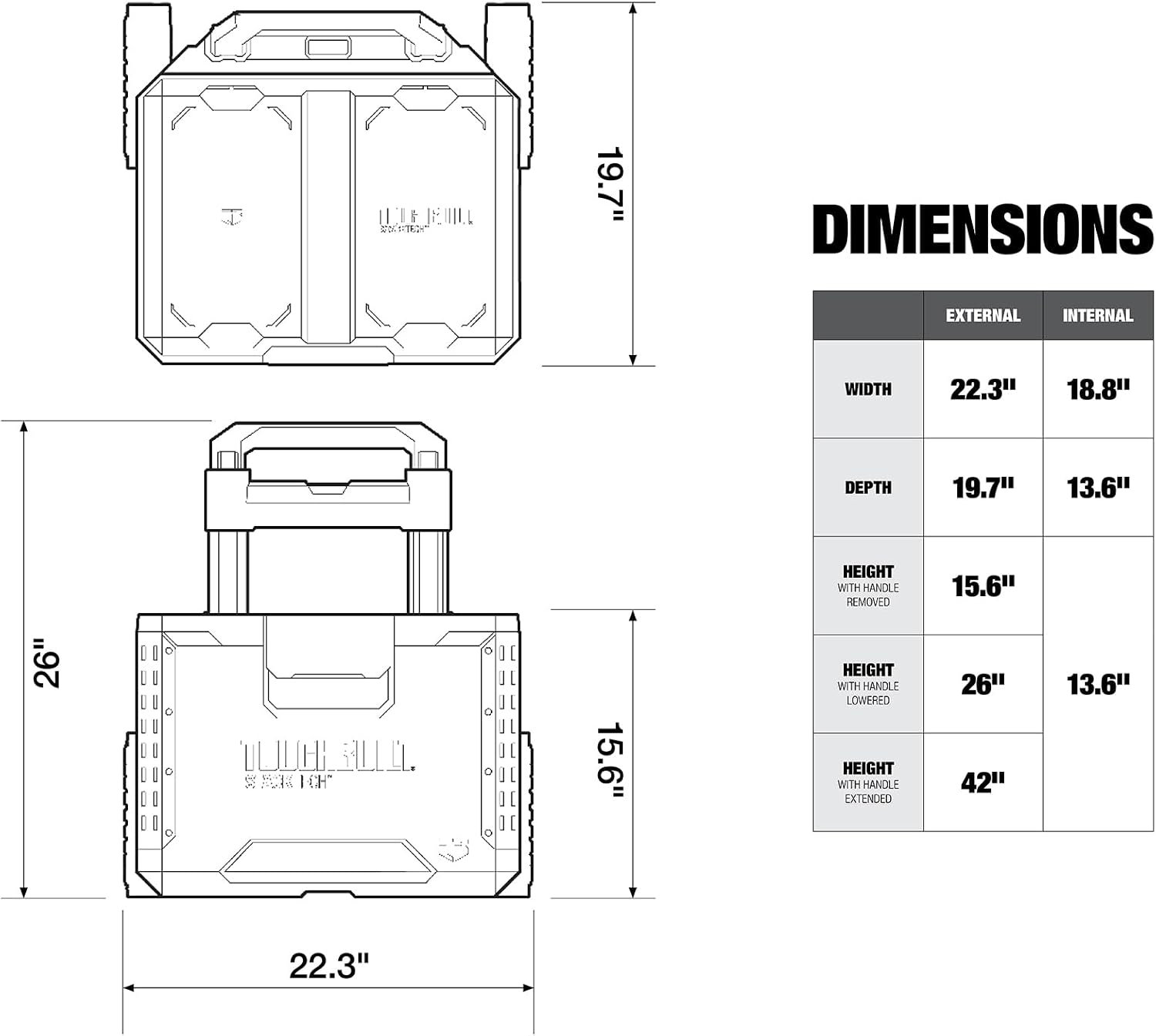 ToughBuilt StackTech Rolling Tool Box, Heavy-Duty Portable Tools Organizer, 250 lb Capacity - Stackable and Waterproof Toolbox Storage System with Lockable Lid and 9-Inch All-Terrain Wheels