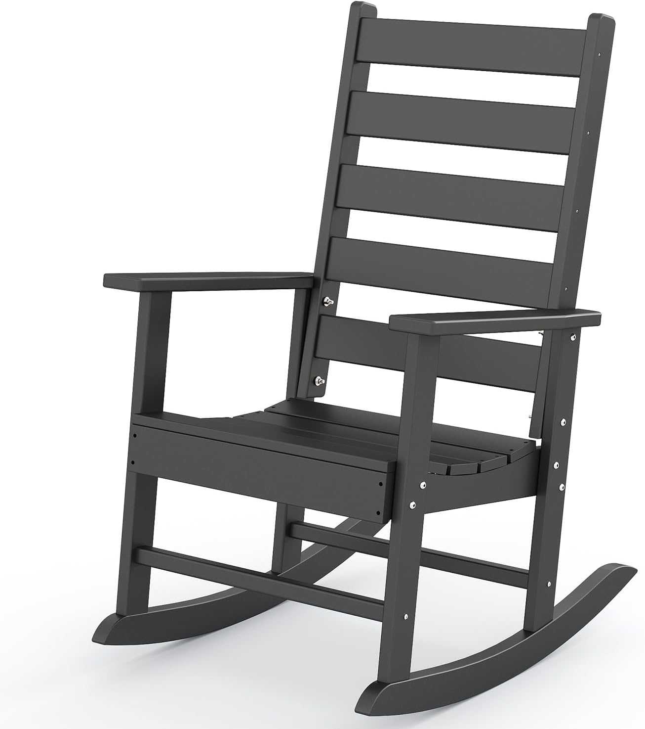 GREENVINES Outdoor-Rocking-Chair | HDPE Plastic | Patio Rockers | Porch Rocker Chairs | Shaker | Oversized | High Ladder Back | Big & Tall | PentaLuxe | Black