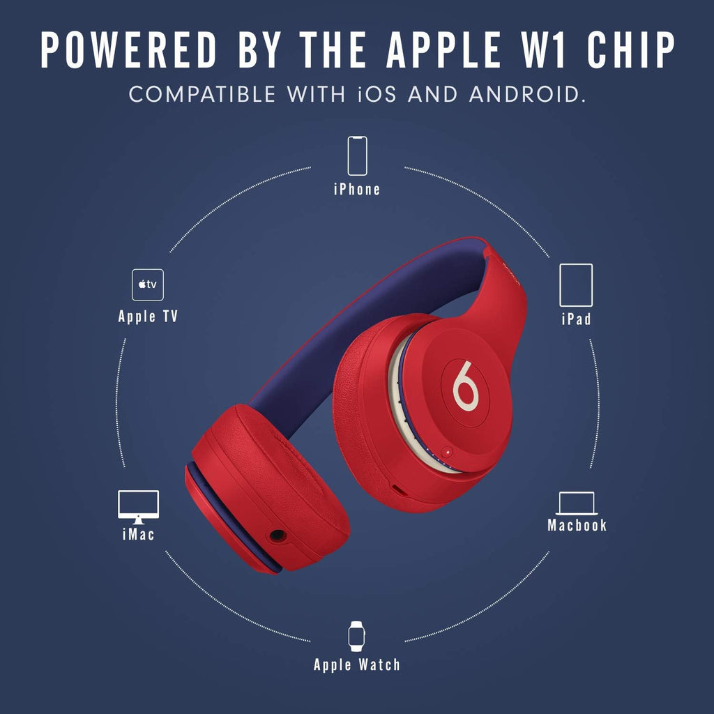 Beats Solo3 Wireless On-Ear Headphones - Apple W1 Headphone Chip, Class 1 Bluetooth, 40 Hours of Listening Time, Built-in Microphone - Club Red (Latest Model)