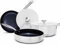 Nuwave Essential Series 5PC Ceramic Cookware Set PFAS-Free, G11 Duralon Blue Coating, Pots and Pans Set Non Stick, Diamond Scratch-Resistant,Stay-Cool Handle, Metal Lid,Induction Ready,Dishwasher Safe