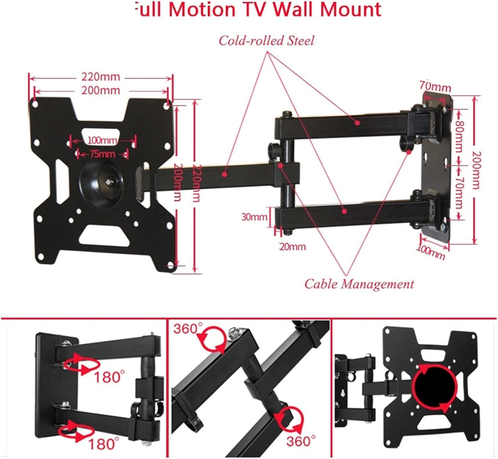 TV Wall Mount Articulating LCD Monitor Full Motion Extension Arm for Most 32-43 Inch LED TV Flat Screen VESA Up to 200x200mm(32-50inch)
